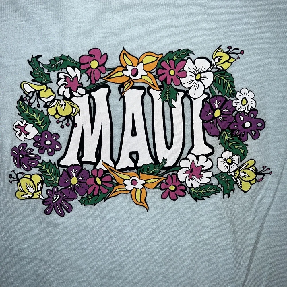 J Crew T Shirt Men's Size L Blue Aloha Maui Hawaii Floral Slub Pocket 2-Side Tee